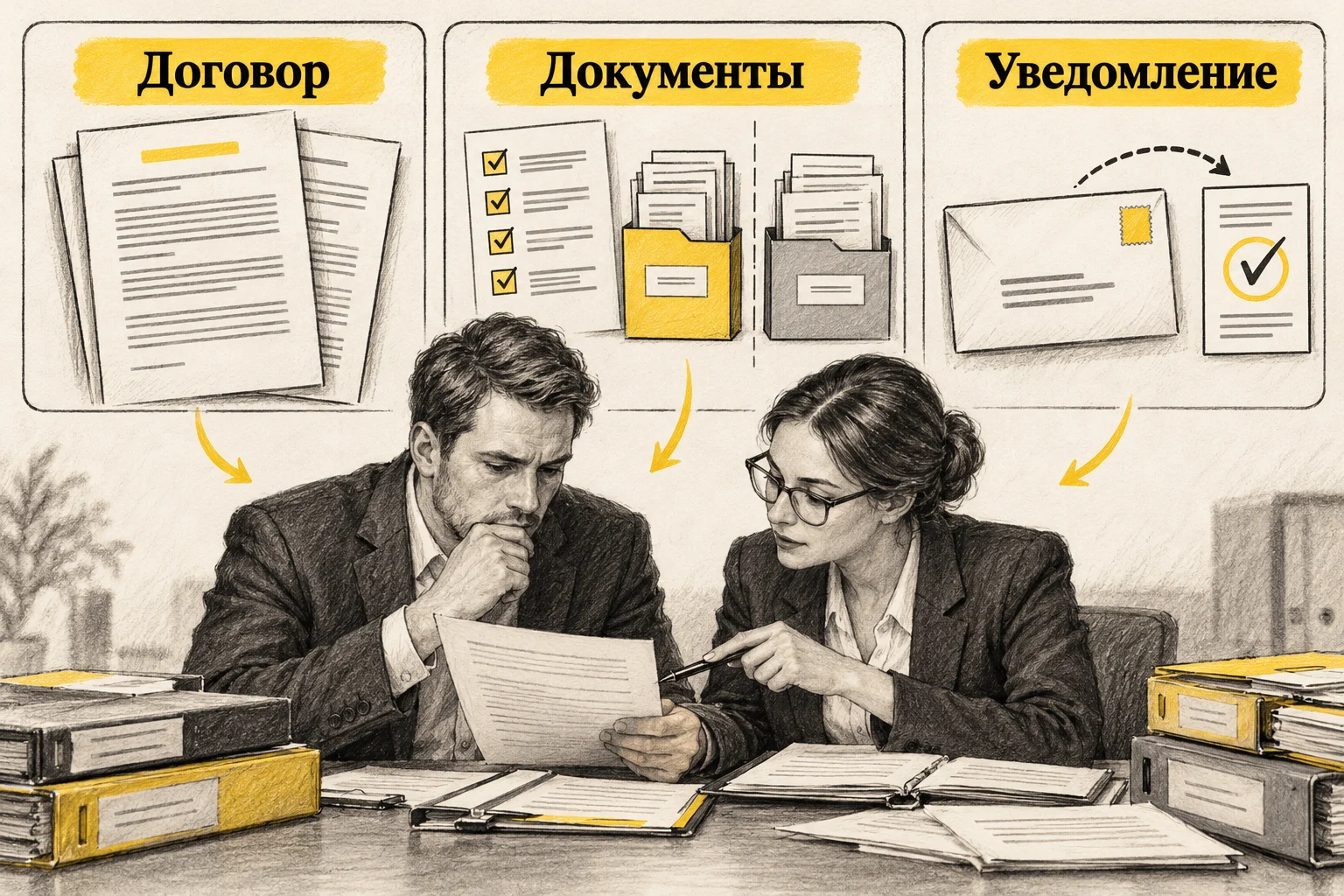Покупатель проверяет договор уступки, передачу документов и уведомление дебитора