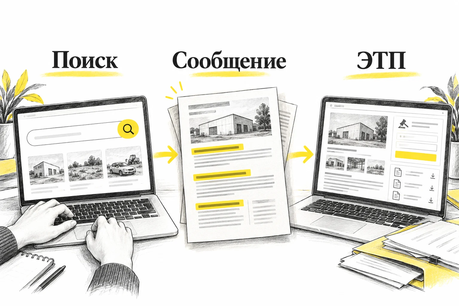 Поиск банкротной продажи ведёт к сообщению с условиями, затем к указанной электронной торговой площадке