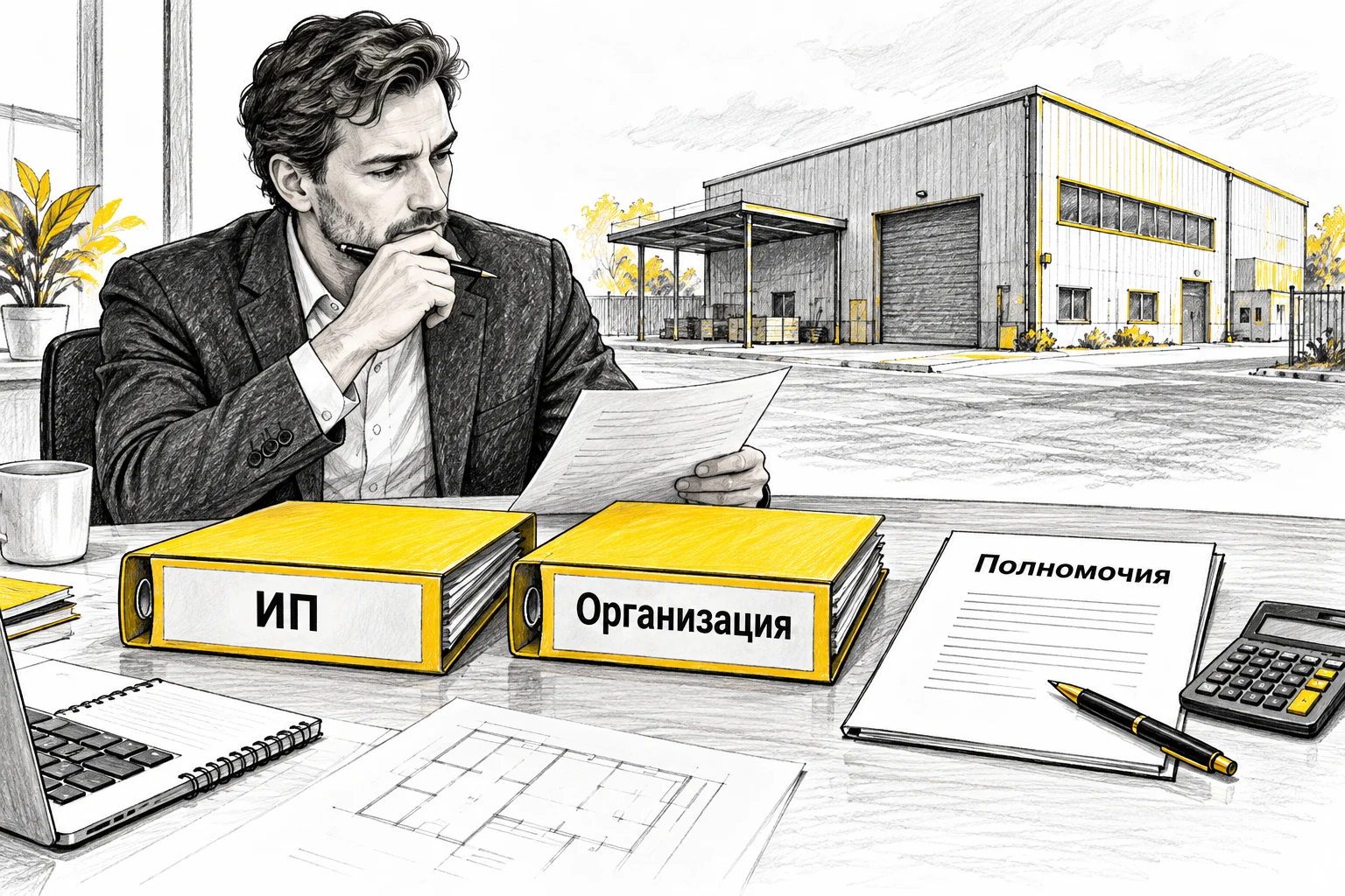 Покупатель выбирает статус ИП или организации и проверяет полномочия подписанта