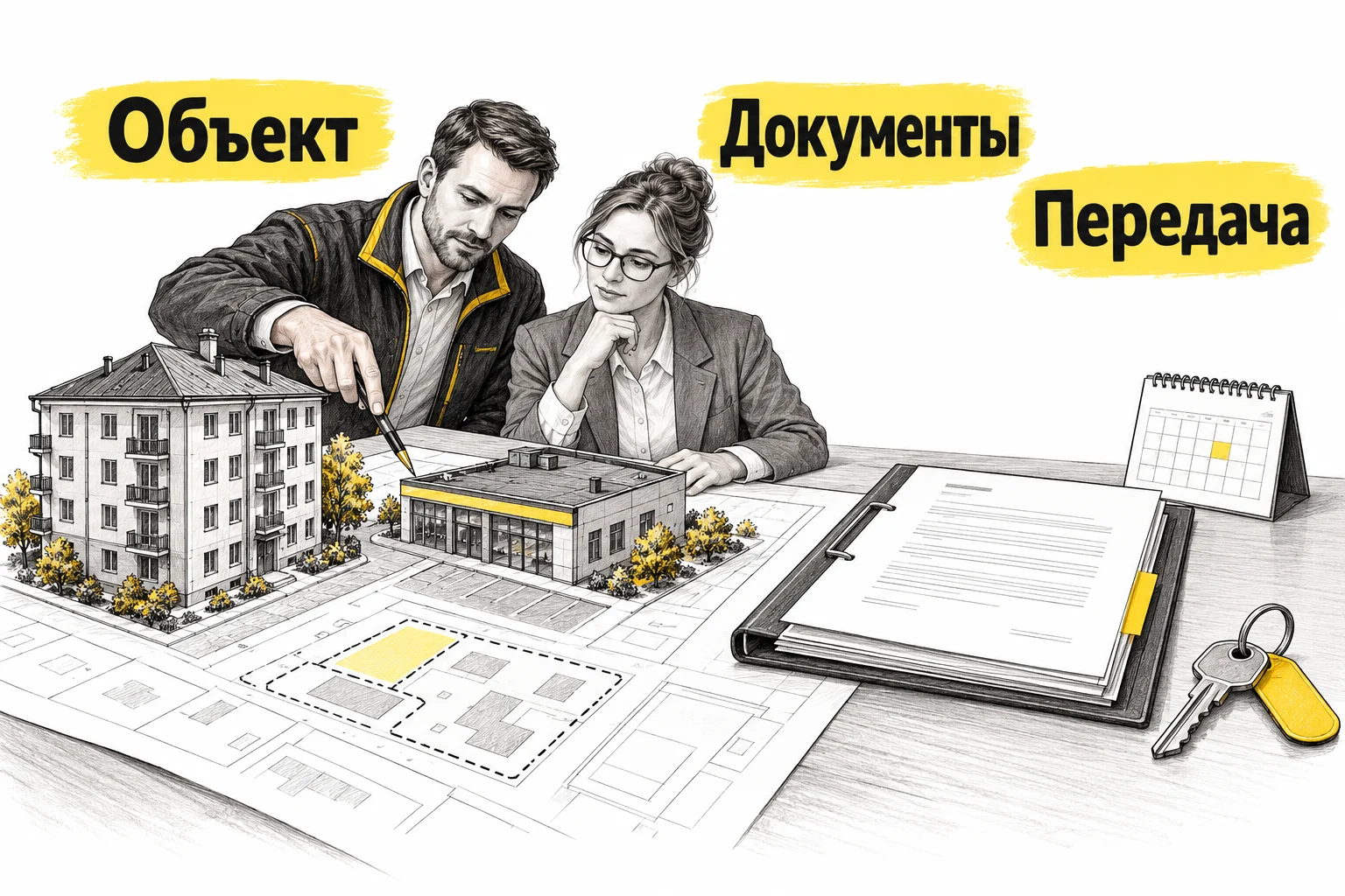 Покупатель сопоставляет недвижимость с планом и документами и готовится к передаче приобретённого объекта