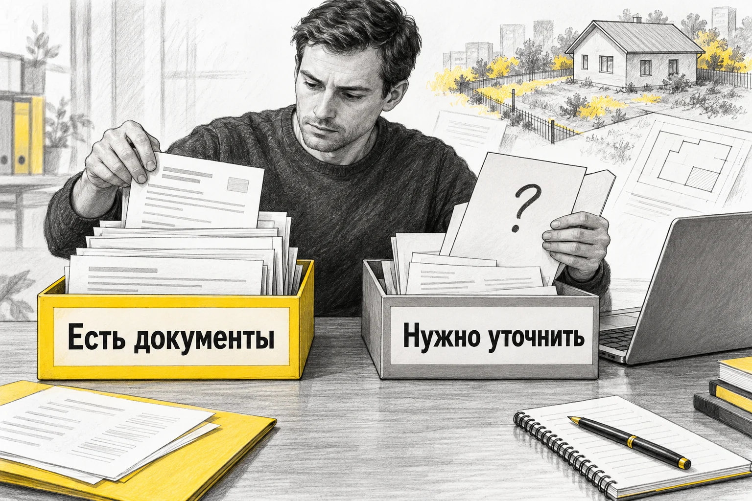 Покупатель отделяет полученные документы от вопросов, которые ещё нужно уточнить