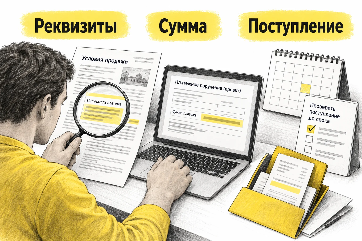 Перед оплатой задатка покупатель сверяет реквизиты и сумму, а затем проверяет поступление денег