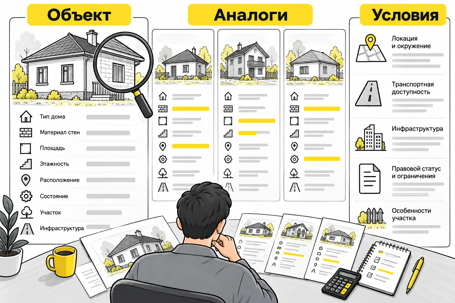 Покупатель сопоставляет объект, аналоги и условия использования имущества