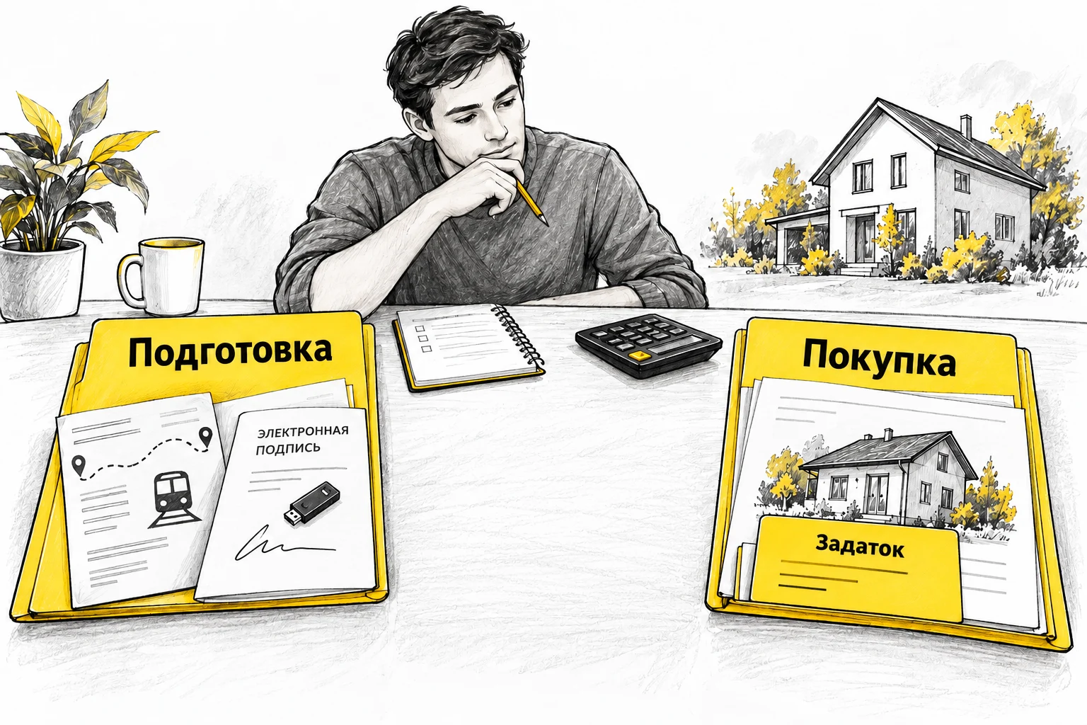 Покупатель рассчитывает подготовку, задаток и оплату покупки без двойного учёта задатка