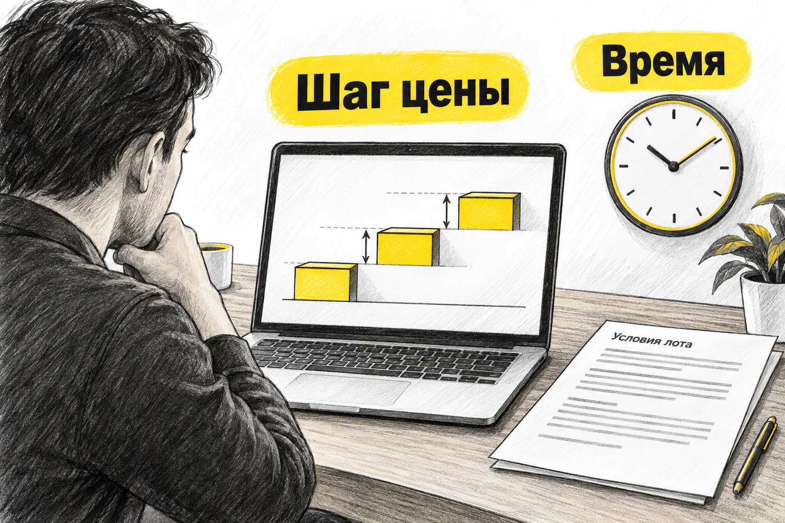 Покупатель проверяет одинаковый шаг повышения цены и оставшееся время аукциона