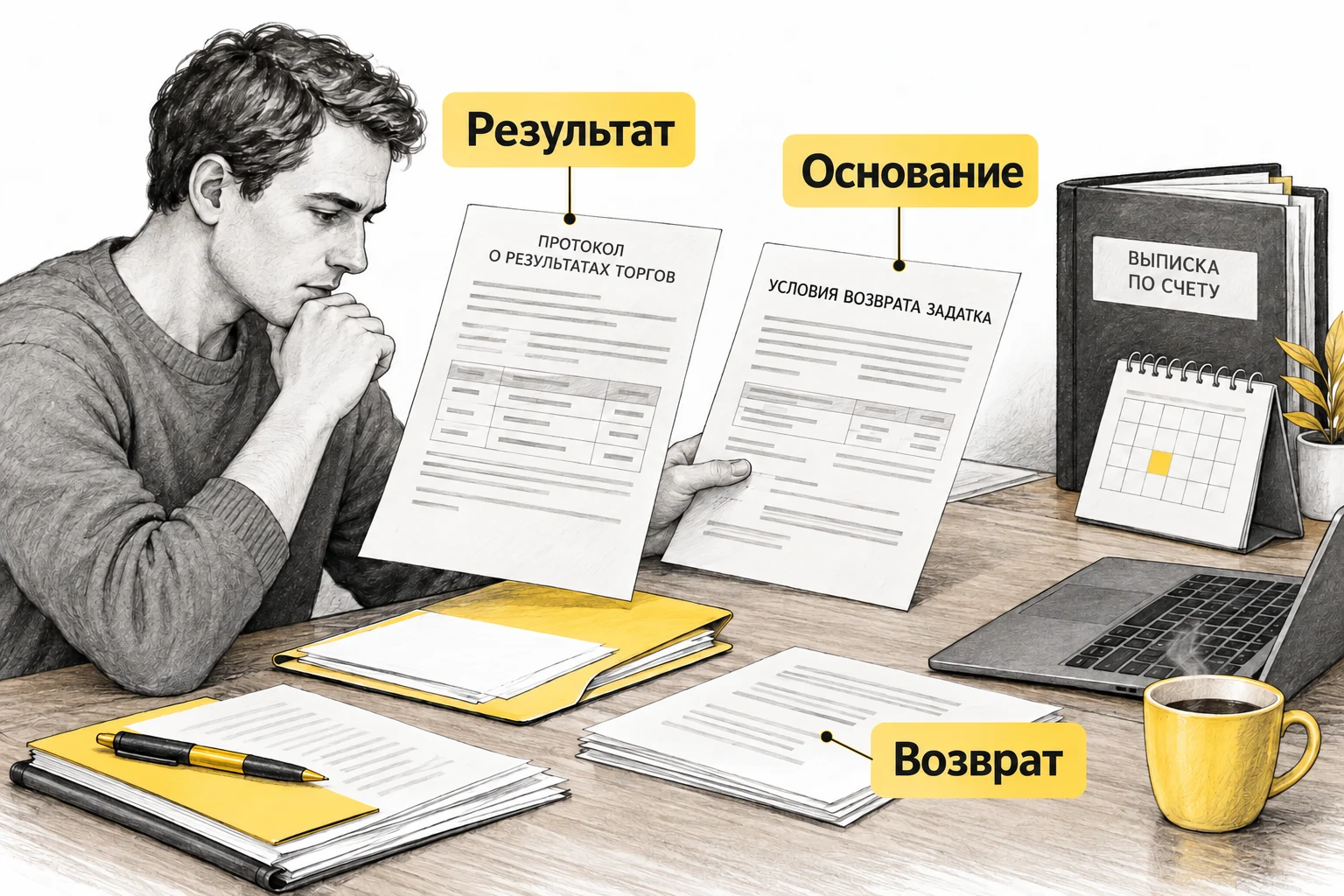 Покупатель сверяет результат торгов, основание возврата задатка и документы по платежу