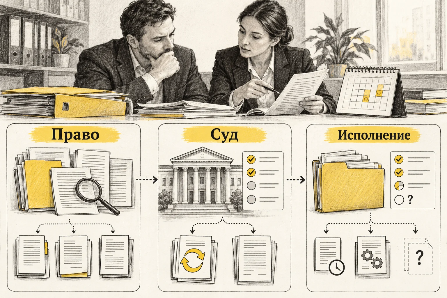 Покупатель сопоставляет подтверждение права, состояние судебного дела и этап исполнения