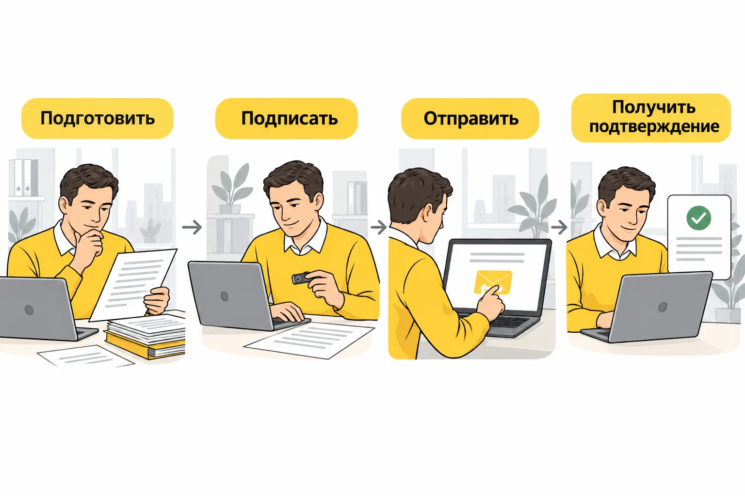 Подача заявки: подготовить, подписать, отправить и получить подтверждение